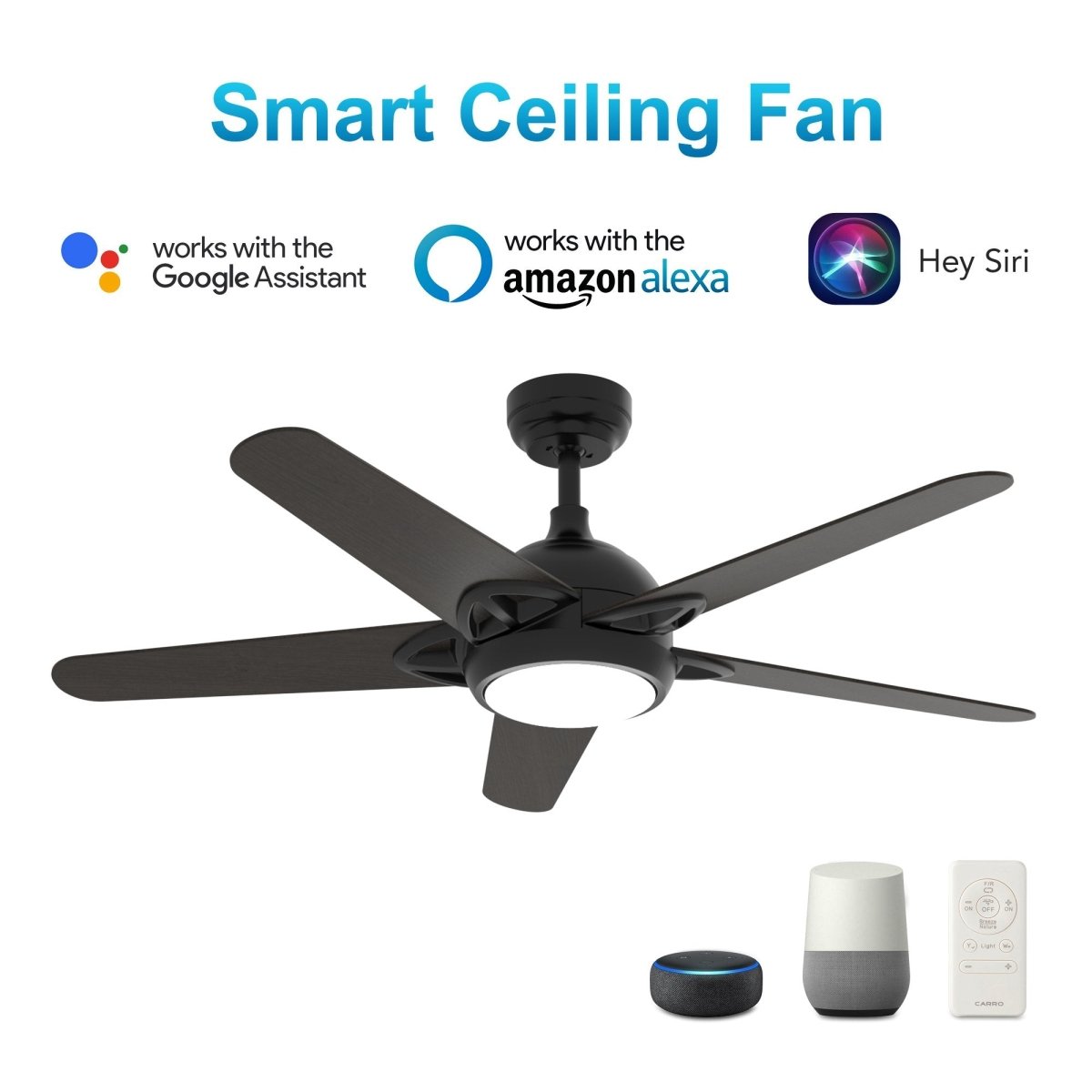 Sonnen 52'' Best Smart Ceiling Fan with Remote, Light Kit Included, Works with Google Assistant and Amazon Alexa,Siri Shortcut - LEDMyPlace