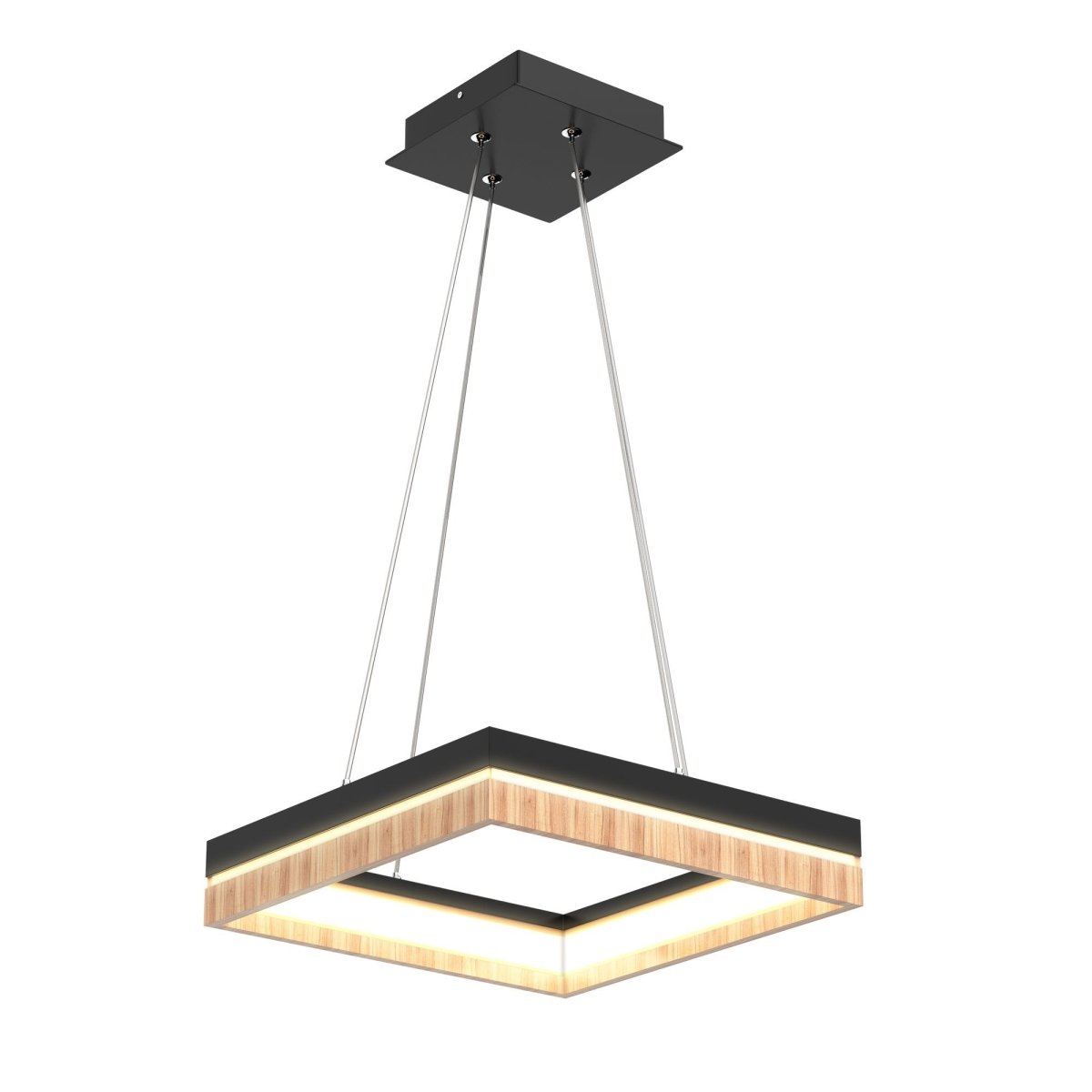 Square Metal and Wood Chandelier Light, 35W, 3000K (Warm White), 836 Lumens, Dimmable, Matte Black + Wood Body Finish - LEDMyPlace