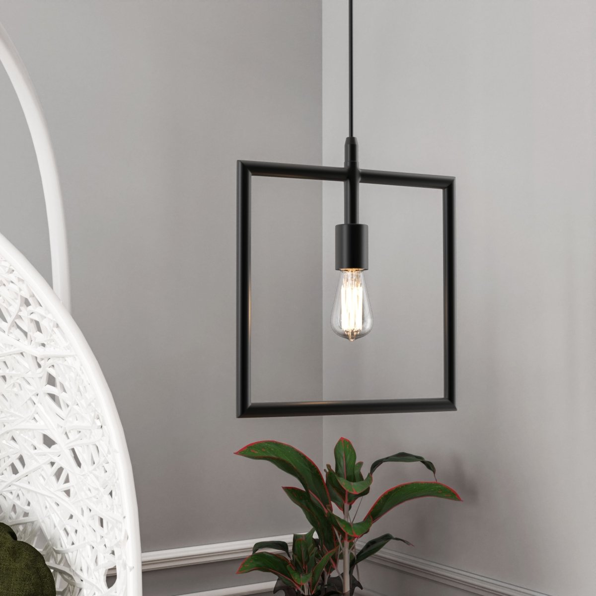 Square Shape Matte Black Pendant Light Fixture, E26 Base, UL Listed for Dry Location - LEDMyPlace