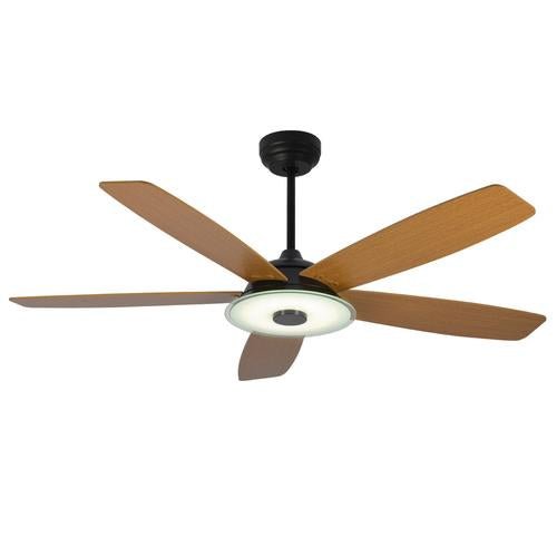 Striker 52 in. 5 - Blade Best Smart Ceiling Fan with Dimmable LED Light, Black/Fine Wood Grain Finish, Works w/ Remote Control/Alexa/Google Home/Siri - LEDMyPlace