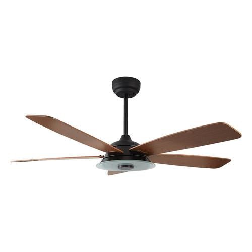 Striker 52 in. 5 - Blade Best Smart Ceiling Fan with Dimmable LED Light, Black/Fine Wood Grain Finish, Works w/ Remote Control/Alexa/Google Home/Siri - LEDMyPlace