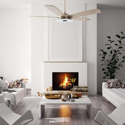 Striker 52 in. 5 - Blade Best Smart Ceiling Fan with Dimmable LED Light, Silver/Light Wood Finish, Works w/ Remote Control/Alexa/Google Home/Siri - LEDMyPlace