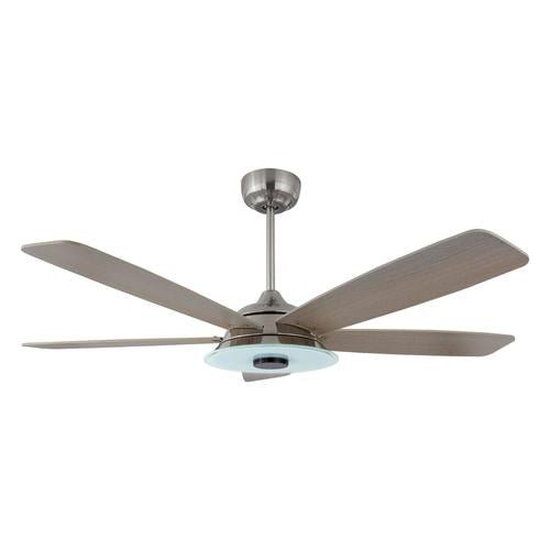 Striker 52 in. 5 - Blade Best Smart Ceiling Fan with Dimmable LED Light, Silver/Light Wood Finish, Works w/ Remote Control/Alexa/Google Home/Siri - LEDMyPlace