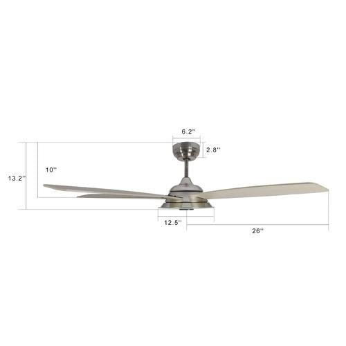 Striker 52 in. 5 - Blade Best Smart Ceiling Fan with Dimmable LED Light, Silver/Light Wood Finish, Works w/ Remote Control/Alexa/Google Home/Siri - LEDMyPlace