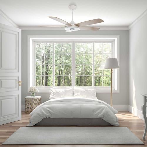 Striker 52 in. 5 - Blade Best Smart Ceiling Fan with Dimmable LED Light, White/Light Wood Finish, Works w/ Remote Control/Alexa/Google Home/Siri - LEDMyPlace