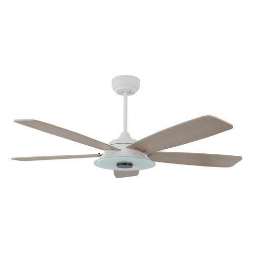 Striker 52 in. 5 - Blade Best Smart Ceiling Fan with Dimmable LED Light, White/Light Wood Finish, Works w/ Remote Control/Alexa/Google Home/Siri - LEDMyPlace