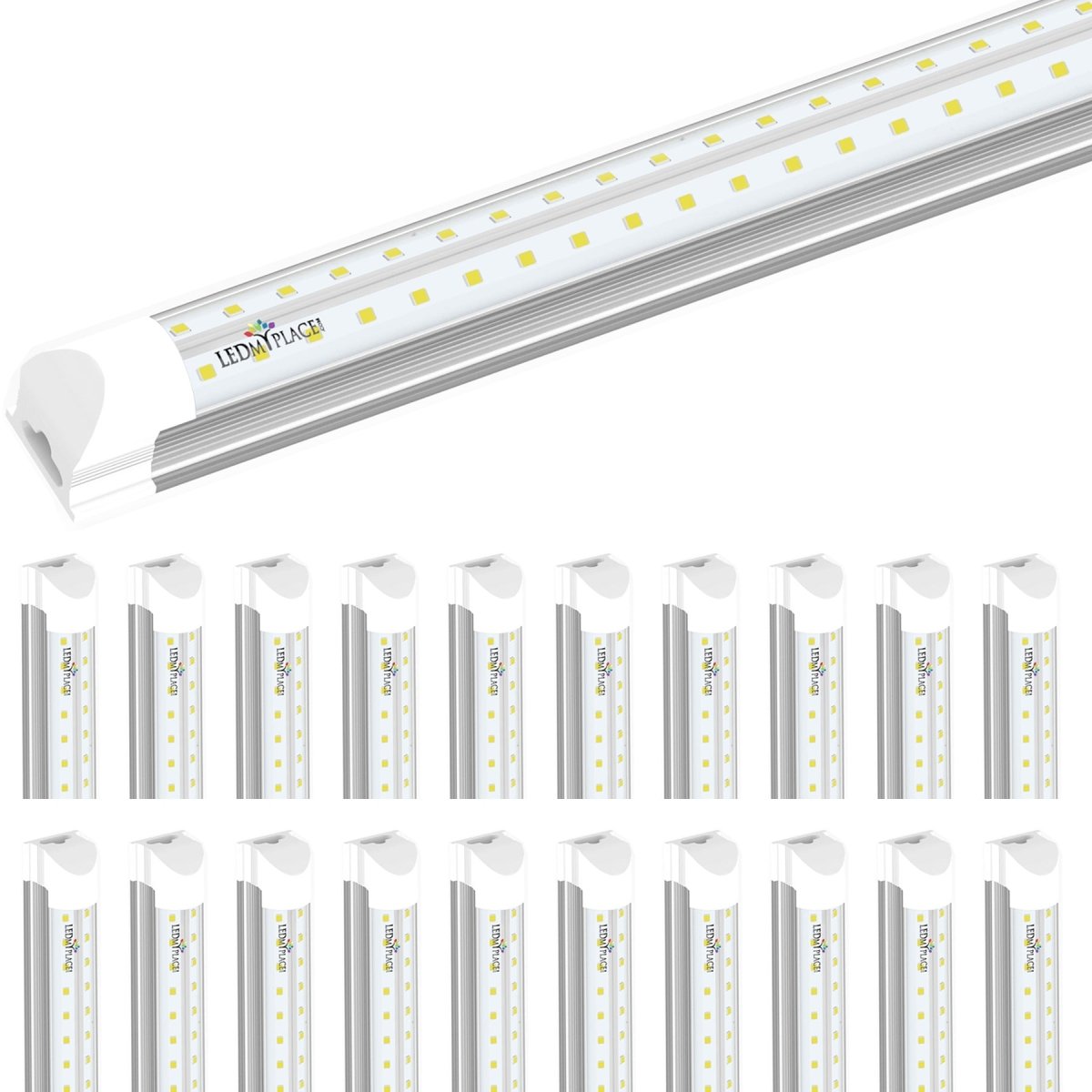 T8 4ft Integrated LED Tube Light 22W V Shape 2 Row 5000K Clear, Plug and Play, Linkable 4ft LED Shop Light - LEDMyPlace