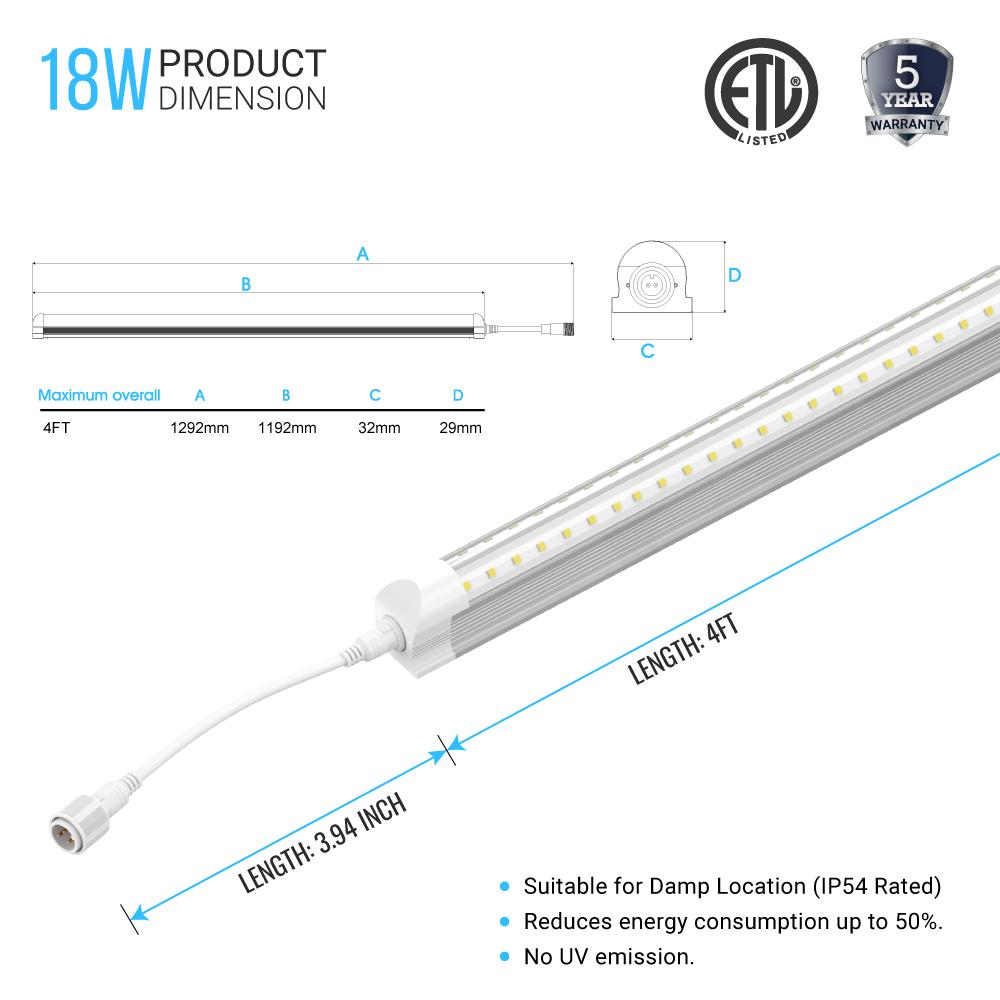 T8 4ft LED Freezer/Cooler Tube Light V Shape 18w 5000k Clear - Walk - in Cooler Light - LEDMyPlace