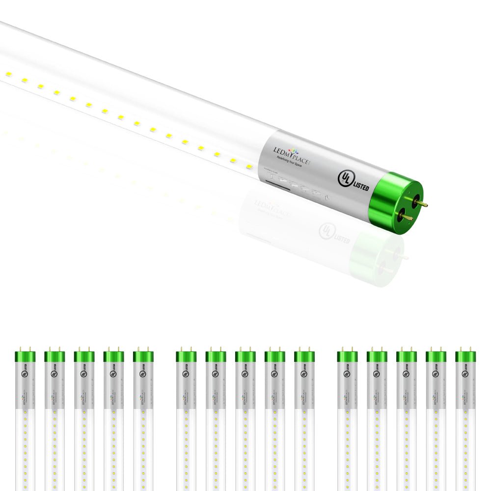 T8 4ft LED Tube/Bulb - Glass 18W 1800 Lumens 5000K Clear, G13 Base, Single Ended power - Ballast Bypass - LEDMyPlace