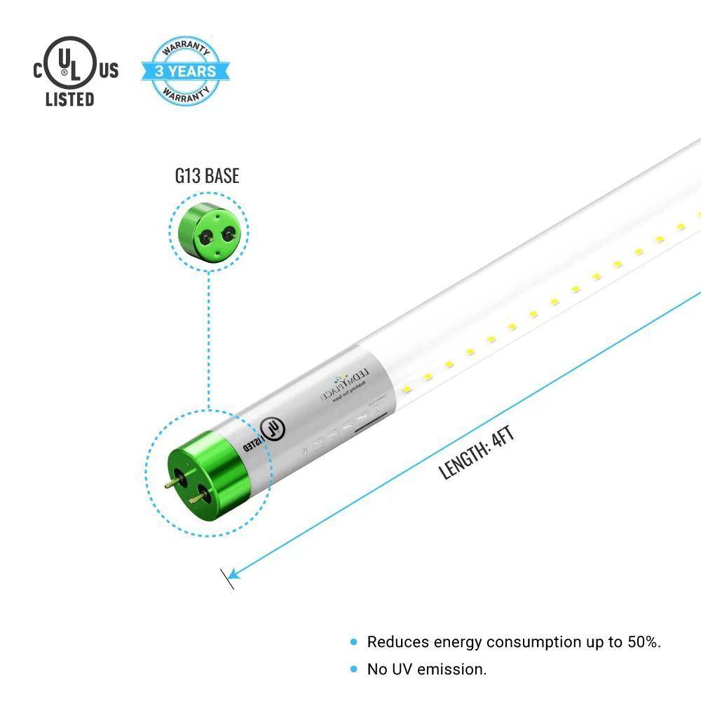 T8 4ft LED Tube/Bulb - Glass 18W 1800 Lumens 5000K Clear, Plug N Play, Double End Power - Ballast Compatible (Check Compatibility List) - LEDMyPlace