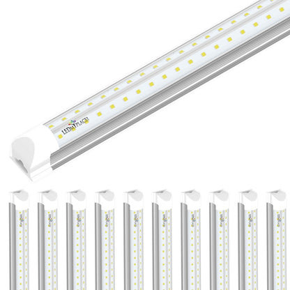 T8 8ft Integrated LED Tube Light 60W V Shape 5000K Daylight White, Clear, Linkable LED Lighting for Garage Warehouse, Upgraded Shop Lights, Plug and Play - LEDMyPlace