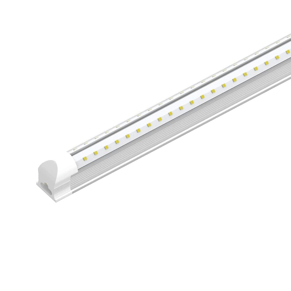 T8 8ft Integrated LED Tube Light 60W V Shape 5000K Daylight White, Clear, Linkable LED Lighting for Garage Warehouse, Upgraded Shop Lights, Plug and Play - LEDMyPlace