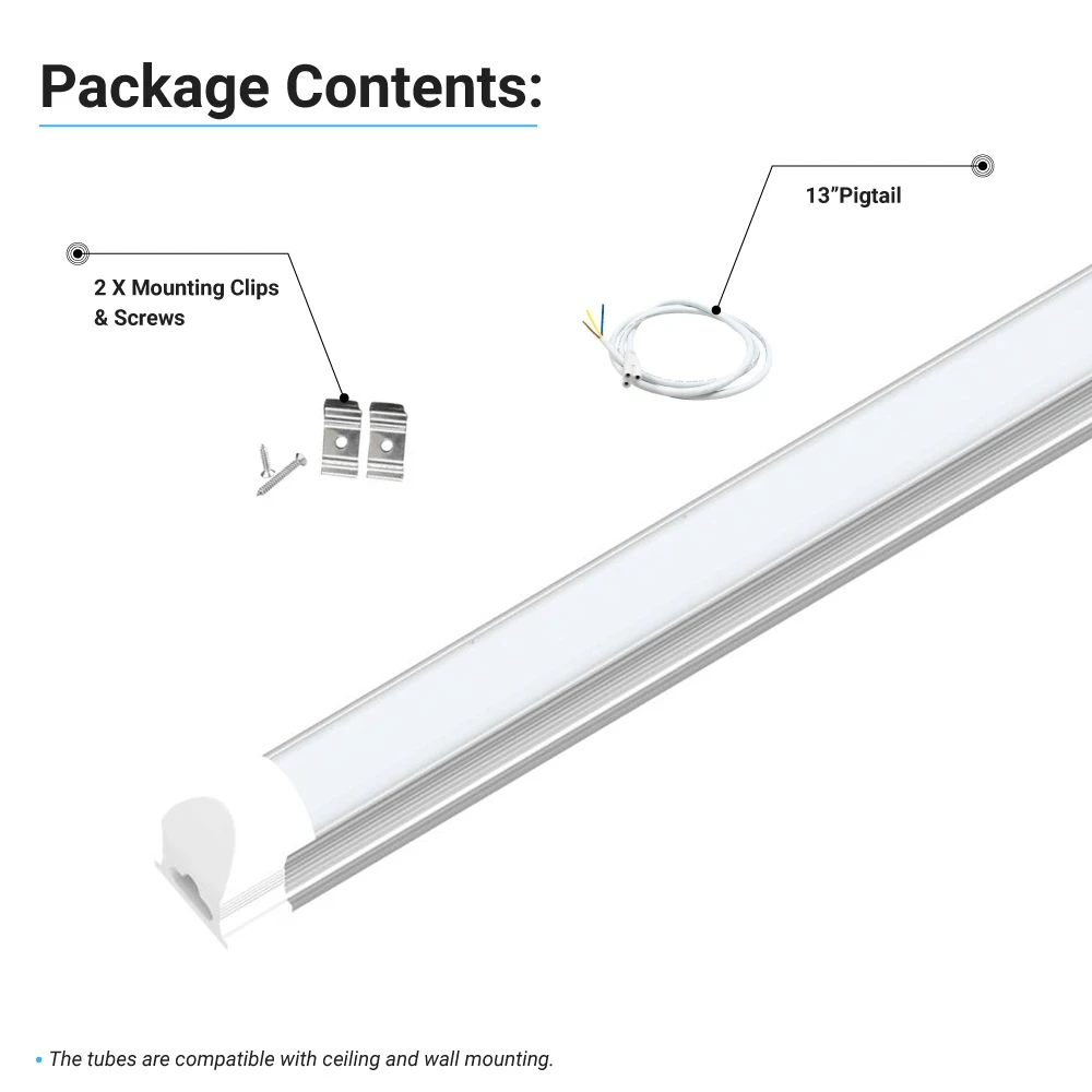 T8 8ft Integrated LED Tube Light 60W V - Shape 5000K Daylight White, Frosted, 8 Foot Plug and Play Linkable LED Shop Lights, Damp Location - LEDMyPlace