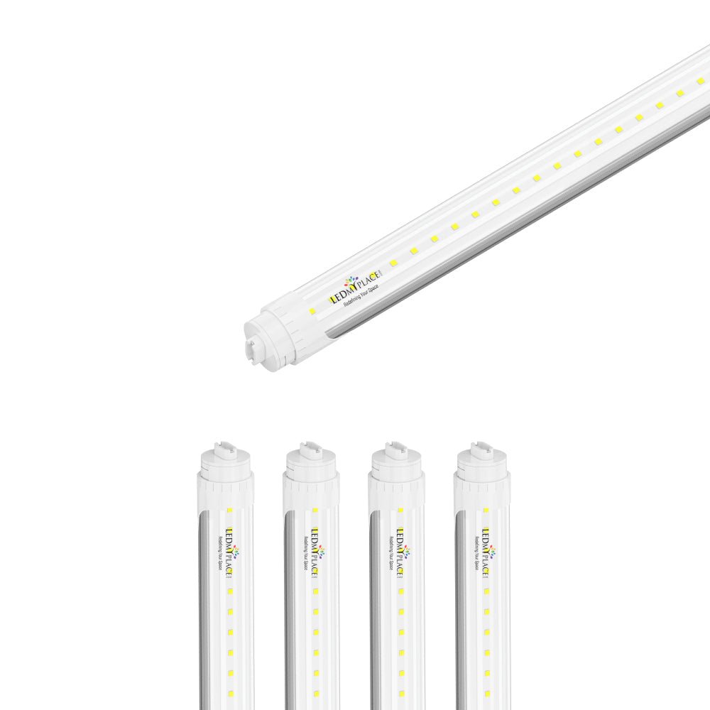 T8 8ft LED Tube/Bulb - 32/36/40/48W Wattage Adjustable, 130lm/w, 3000K/4000K/5000K/6500K CCT Changeable, Clear, R17D Base, - Ballast Bypass - LEDMyPlace