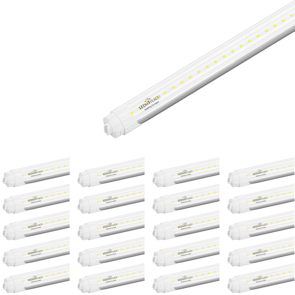 T8 8ft LED Tube/Bulb - 32/36/40/48W Wattage Adjustable, 130lm/w, 3000K/4000K/5000K/6500K CCT Changeable, Clear, R17D Base, - Ballast Bypass - LEDMyPlace