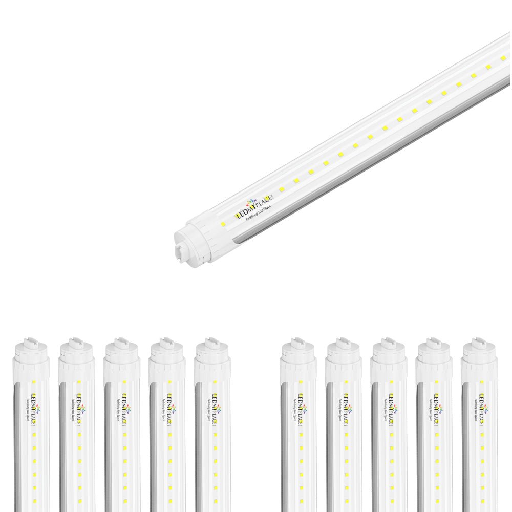 T8 8ft LED Tube/Bulb - 32/36/40/48W Wattage Adjustable, 130lm/w, 3000K/4000K/5000K/6500K CCT Changeable, Clear, R17D Base, - Ballast Bypass - LEDMyPlace