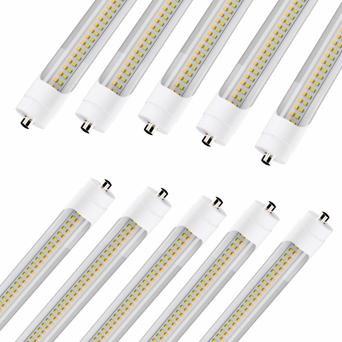 T8 8ft LED Tube/Bulb - 48w/40w/36w/32w Wattage Adjustable, 130lm/w, 3000k/4000k/5000k/6500k CCT Changeable, Clear, FA8 Single Pin, Double End Power - Ballast Bypass - LEDMyPlace