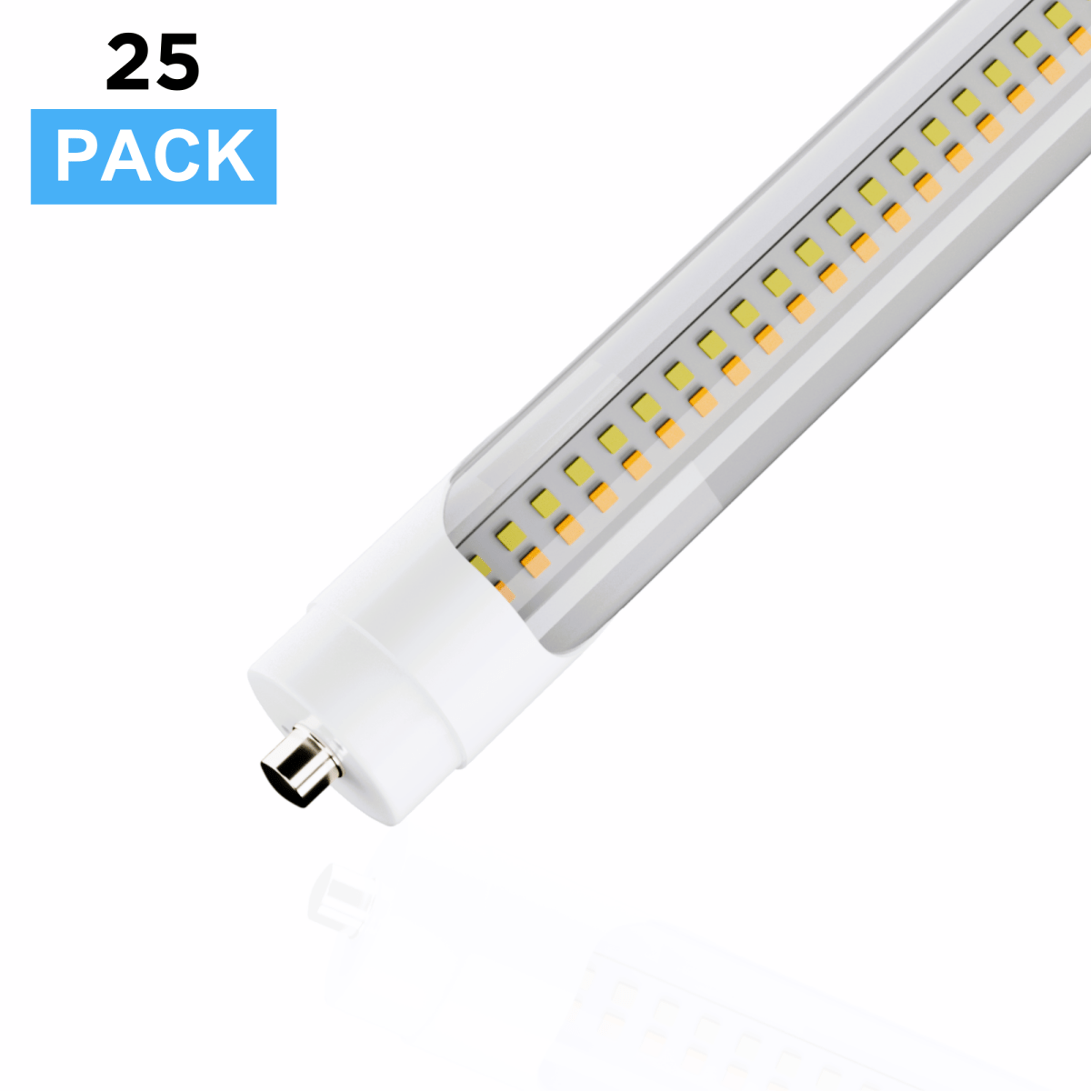 T8 8ft LED Tube/Bulb - 48w/40w/36w/32w Wattage Adjustable, 130lm/w, 3000k/4000k/5000k/6500k CCT Changeable, Clear, FA8 Single Pin, Double End Power - Ballast Bypass - LEDMyPlace