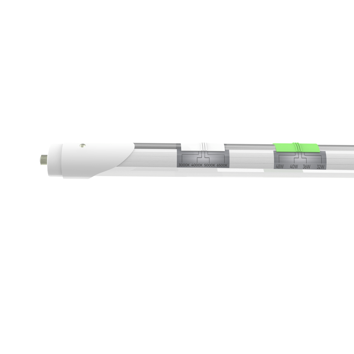 T8 8ft LED Tube/Bulb - 48w/40w/36w/32w Wattage Adjustable, 130lm/w, 3000k/4000k/5000k/6500k CCT Changeable, Clear, FA8 Single Pin, Double End Power - Ballast Bypass - LEDMyPlace