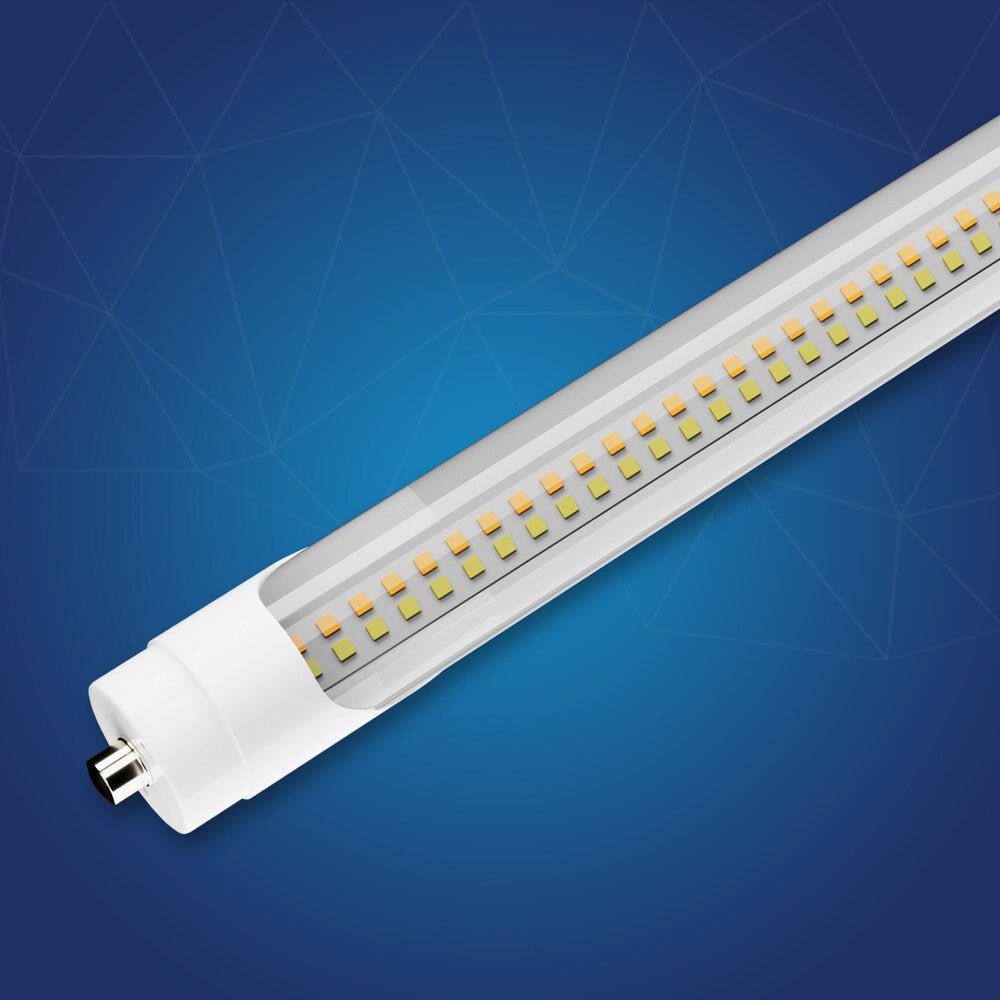 T8 8ft LED Tube/Bulb - 48w/40w/36w/32w Wattage Adjustable, 130lm/w, 3000k/4000k/5000k/6500k CCT Changeable, Clear, FA8 Single Pin, Double End Power - Ballast Bypass - LEDMyPlace