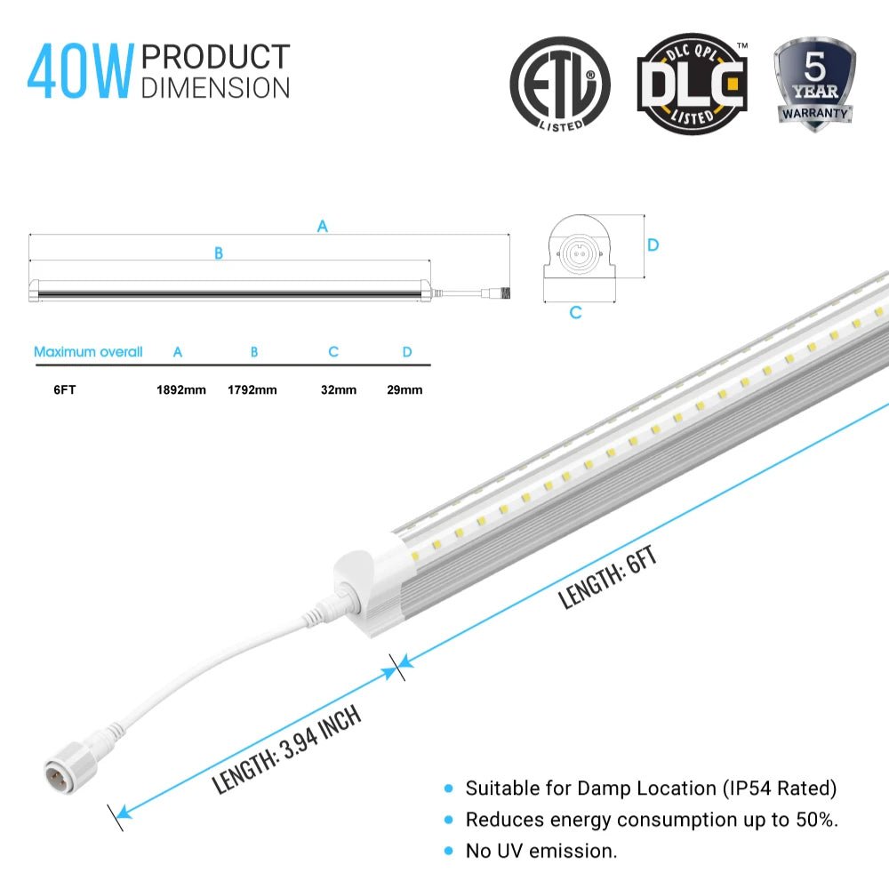 T8 LED Freezer/Cooler Tube Light - V Shape - 6ft 40W 5000k Clear 4800 Lumens Rebate Eligible, Walk - in Cooler Light - LEDMyPlace