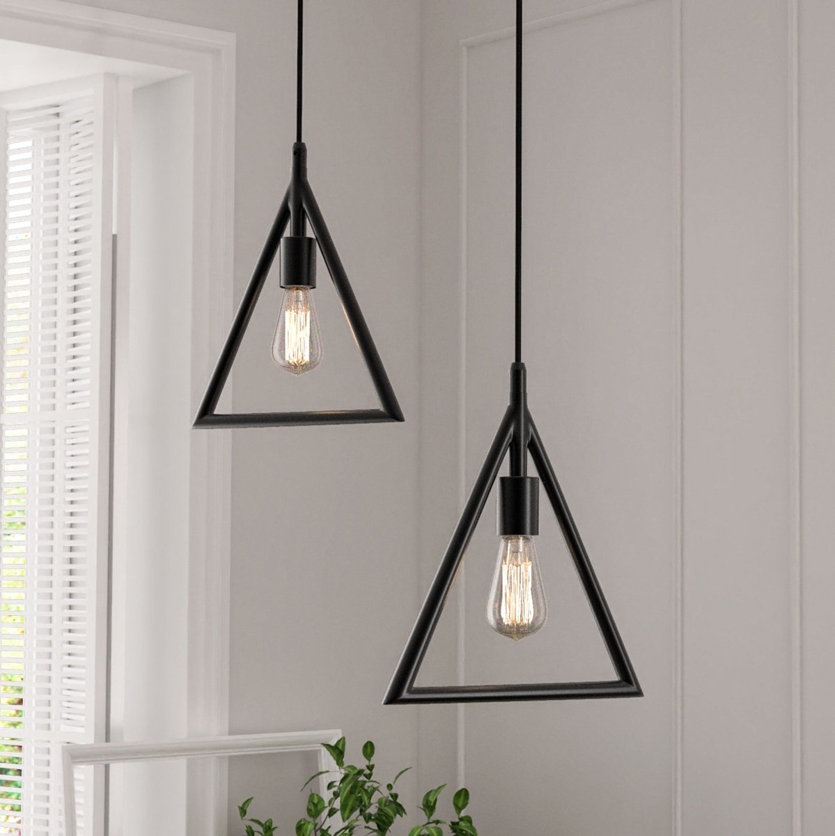 Triangle Shape Pendant Lighting Fixture, E26 Base, Matte Black Finish, UL Listed - LEDMyPlace