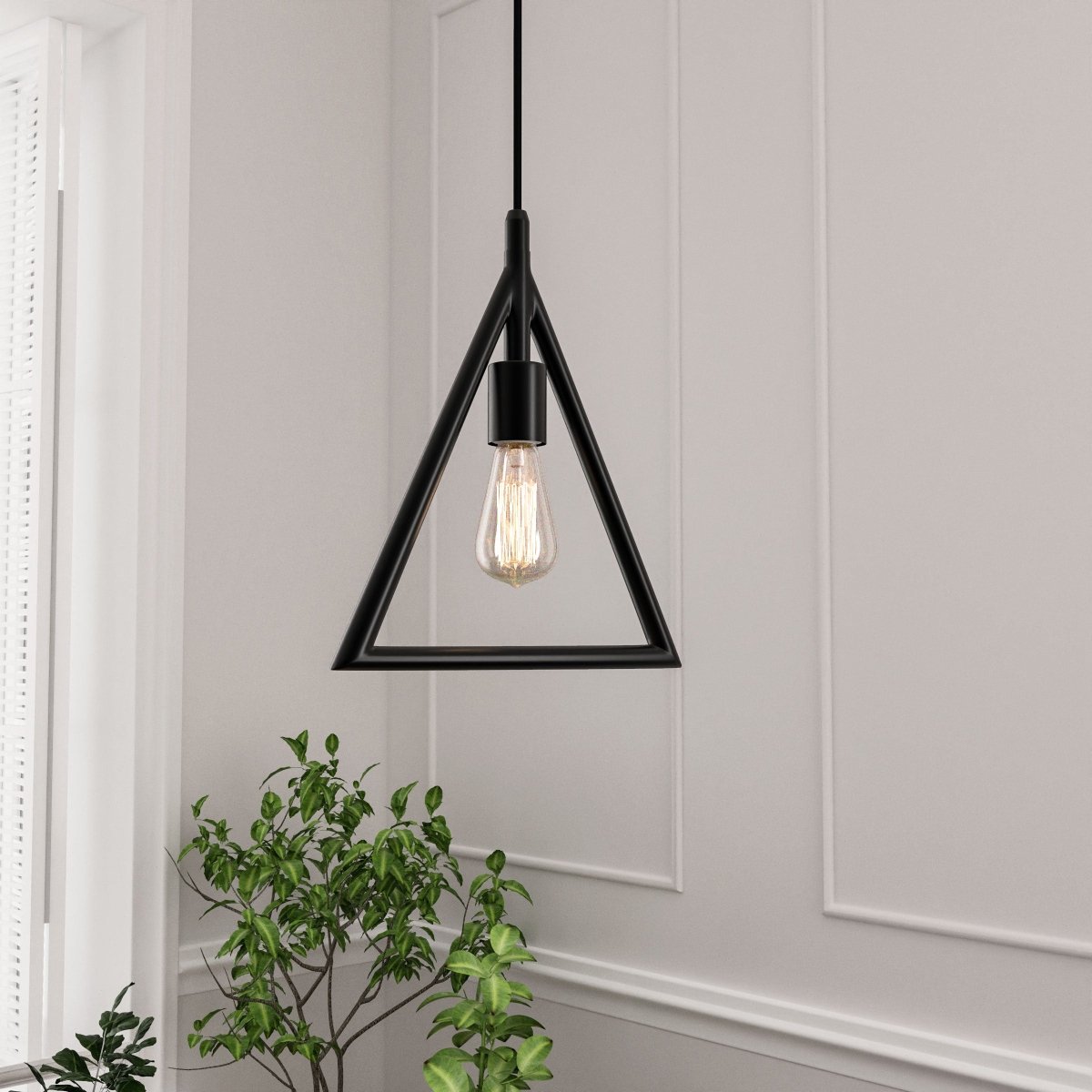 Triangle Shape Pendant Lighting Fixture, E26 Base, Matte Black Finish, UL Listed - LEDMyPlace