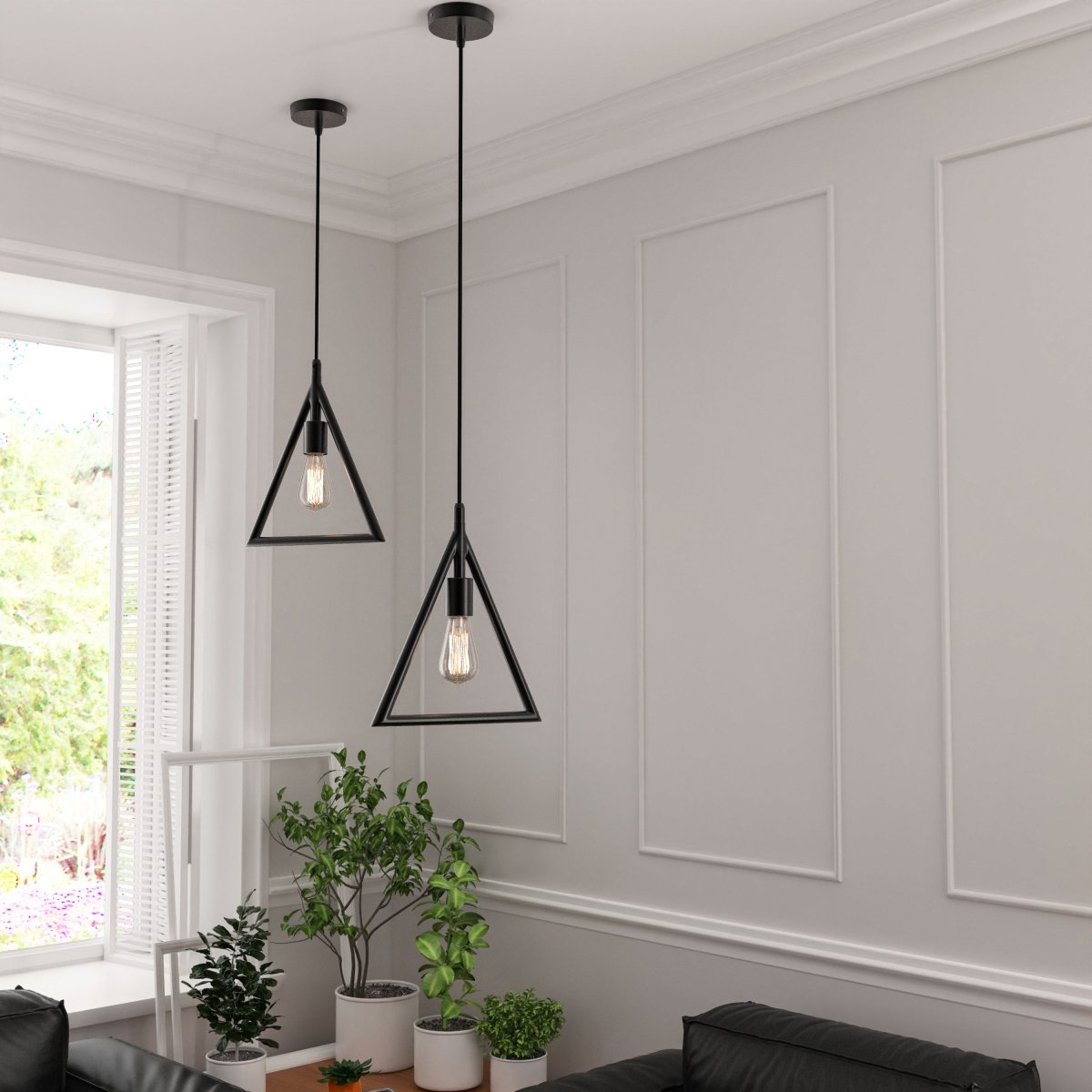 Triangle Shape Pendant Lighting Fixture, E26 Base, Matte Black Finish, UL Listed - LEDMyPlace