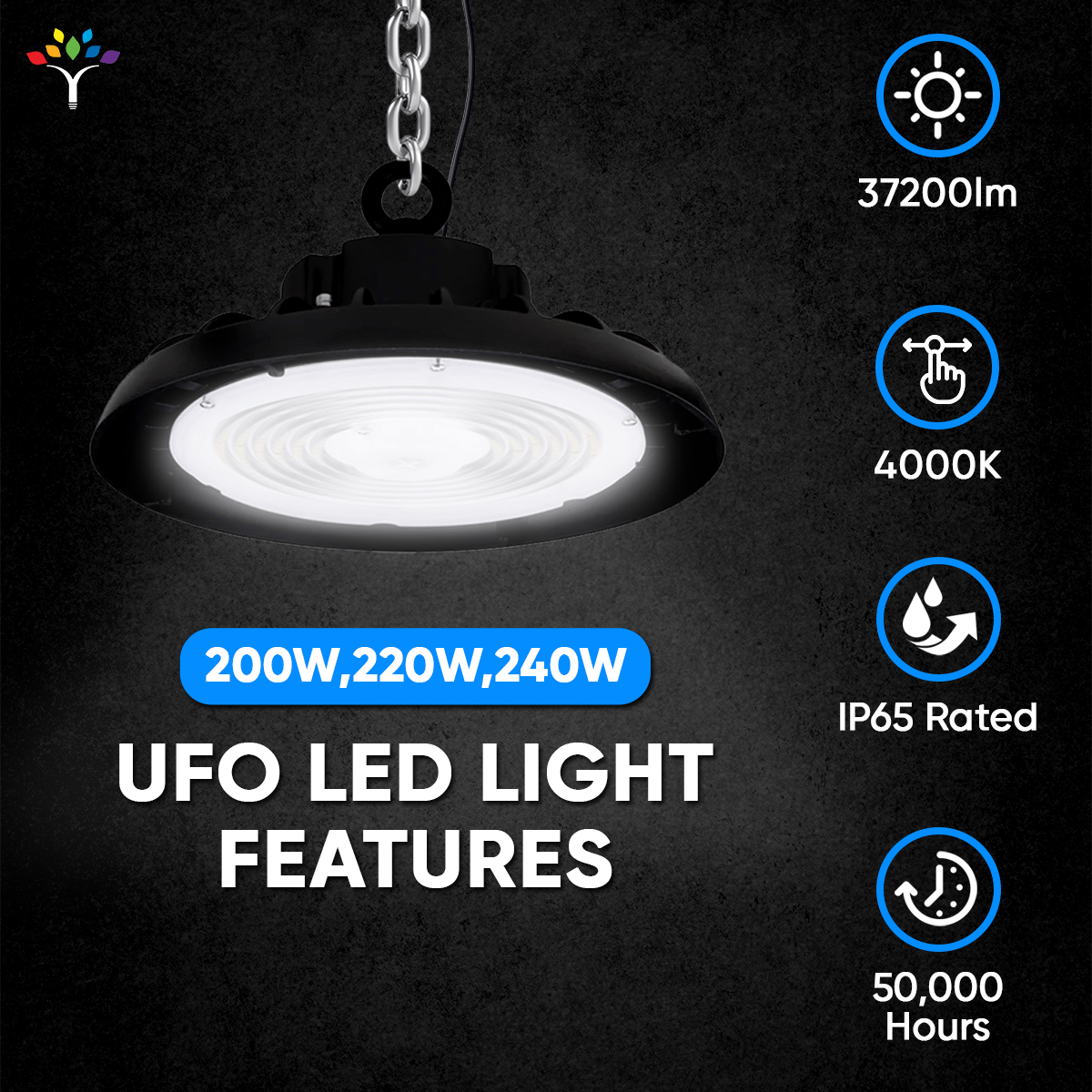 UFO LED High Bay Light 240W/220W/200W Wattage Adjustable, 4000K, 150 LM/W, DLC Premium 1 - 10V Dimmable, AC120 - 277V, Commercial LED Light for Barn Workshop Warehouse Gym Airport Lights - LEDMyPlace