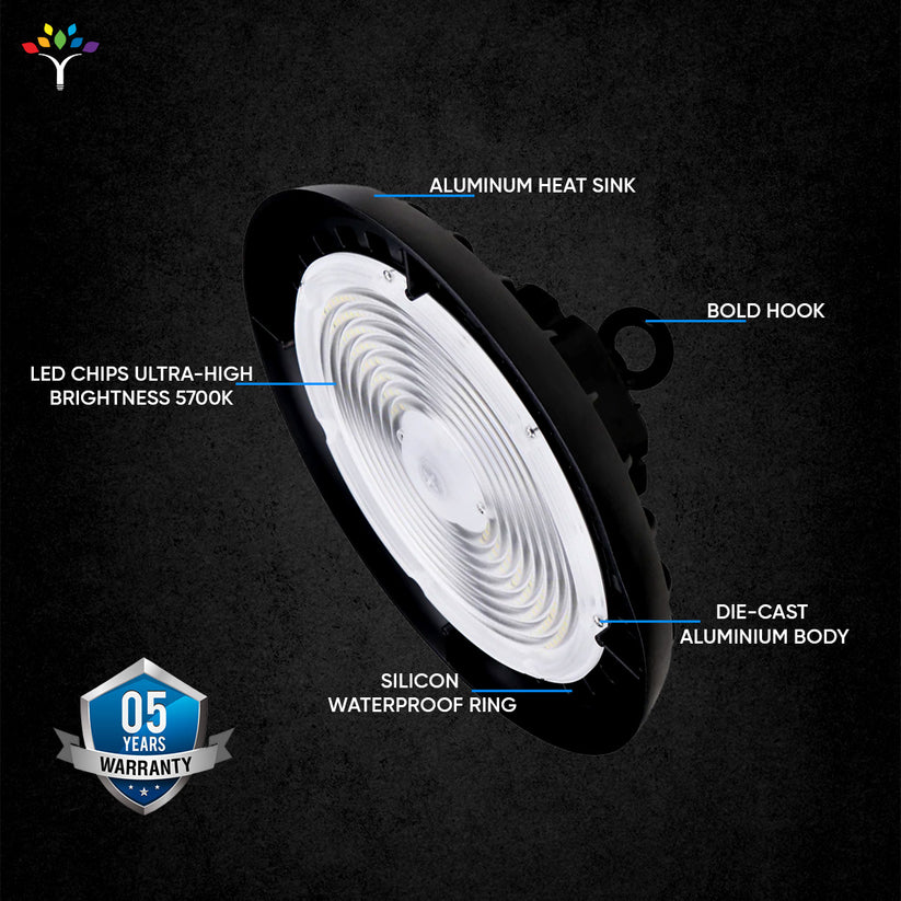 UFO LED High Bay Light 240W/220W/200W Wattage Adjustable, 4000K, 150 LM/W, DLC Premium 1 - 10V Dimmable, AC120 - 277V, Commercial LED Light for Barn Workshop Warehouse Gym Airport Lights - LEDMyPlace