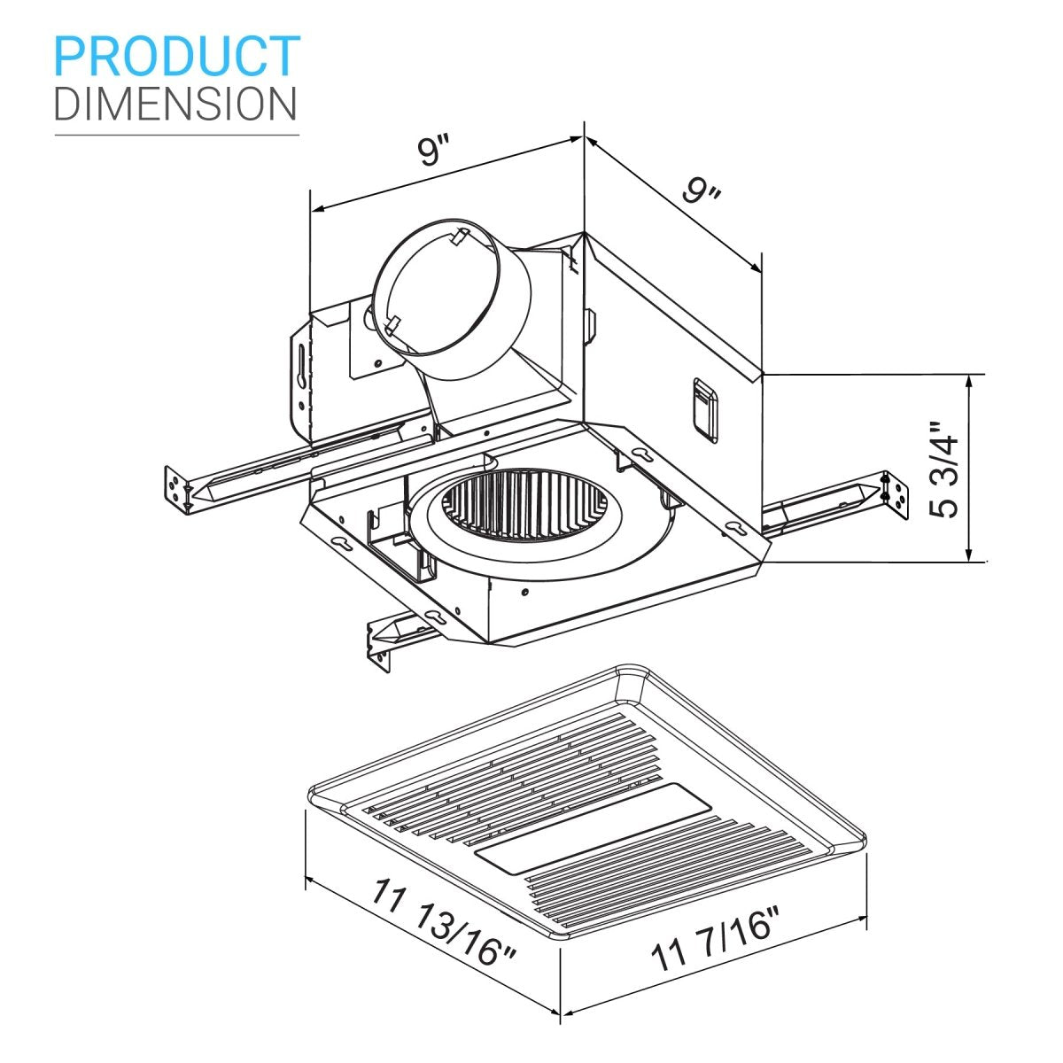 Ultra Quiet Bathroom Exhaust Fan w/ LED Light 4000K, 1000LM, 100 CFM, 0.8 Sones, Ceiling/Wall Mounted - LEDMyPlace