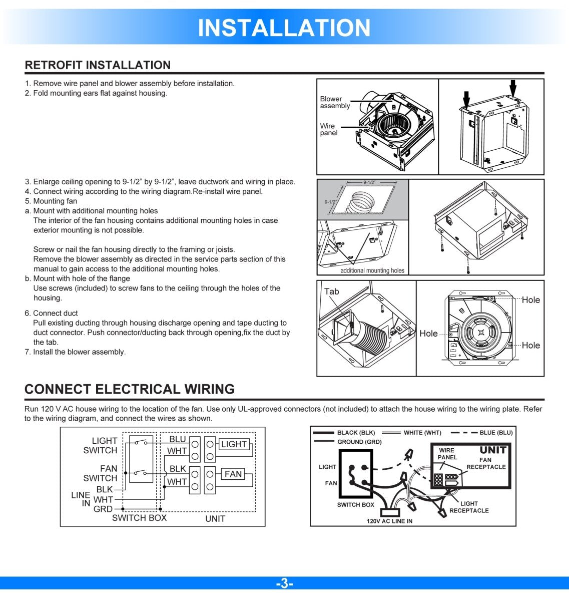 Ultra Quiet Bathroom Exhaust Fan w/ LED Light 4000K, 1000LM, 100 CFM, 0.8 Sones, Ceiling/Wall Mounted - LEDMyPlace