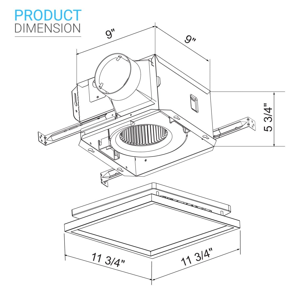 Ultra Silent Bathroom Exhaust Fan with Square Flat Panel Light 8W, 4000K 1000LM, 50 - 100 CFM, <0.3 - 0.7 Sones, Ceiling/Wall Mounted - LEDMyPlace