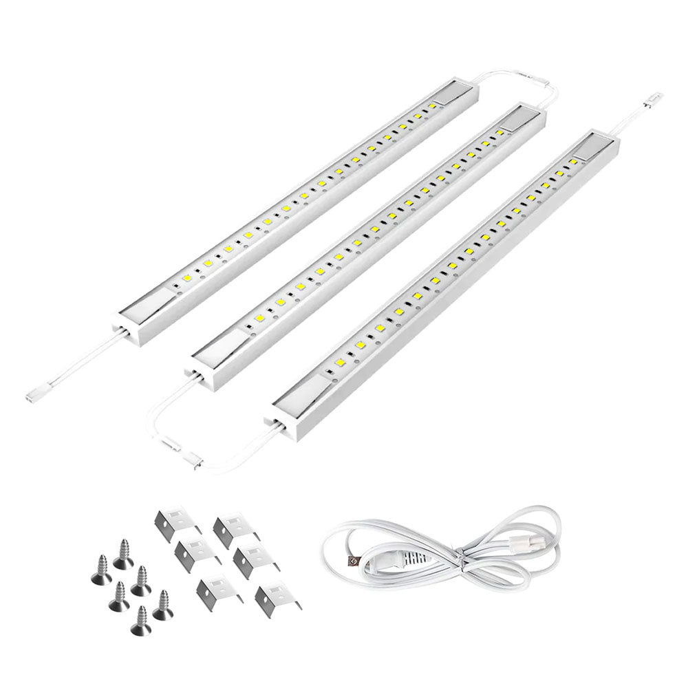 Under Cabinet LED Lighting Kit, Direct Plug-In, 12 Inch, Linkable LED Light Bar, 3-Piece Kit, 3x3.6Watt 330 LM,White - Under Counter Lights for Kitchen,Desk,Wardrobe,Closets ,Cupboard