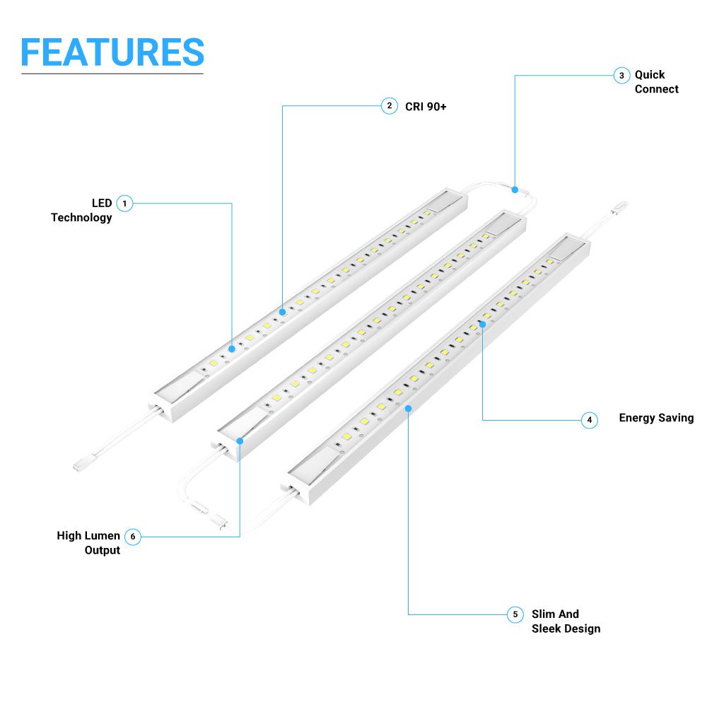 Under Cabinet LED Lighting Kit, Direct Plug - In, 12 Inch, Linkable LED Light Bar, 3 - Piece Kit, 3x3.6Watt 330 LM,White - Under Counter Lights for Kitchen,Desk,Wardrobe,Closets ,Cupboard - LEDMyPlace