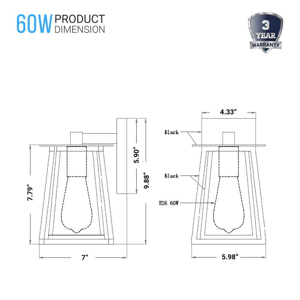 Wall Sconce Fixture, UL Listed for Damp Location, E26 Socket Wall Lamp, Matte Black Finish, Hallway Light Fixtures - LEDMyPlace