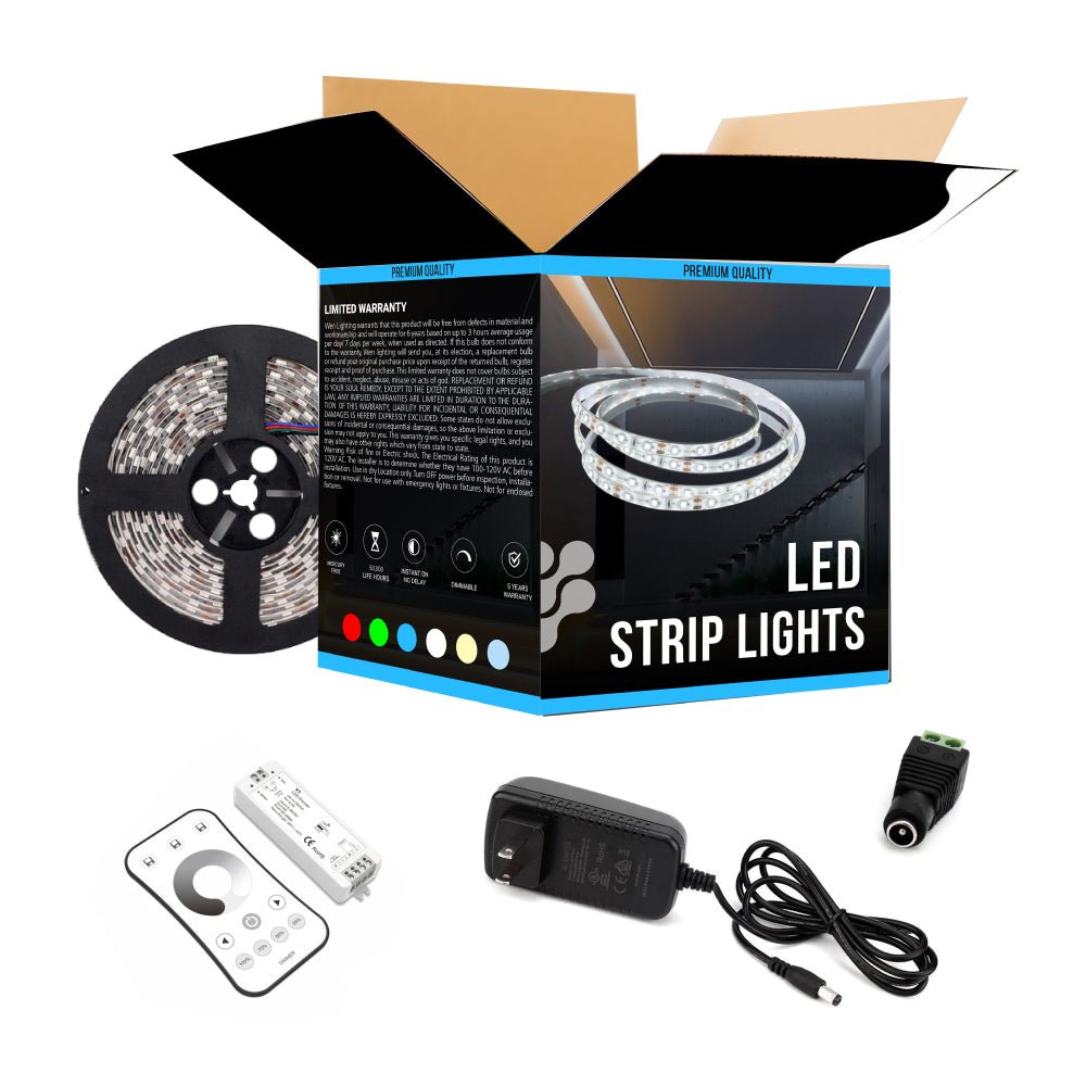 White LED Strip Light, 16.4ft Dimmable - 24V - IP20 - 879 Lumens/ft with Power Supply and Controller (KIT), Tape Lights for Bedroom, Kitchen, Mirror, Under Cabinet, Home Decoration - LEDMyPlace