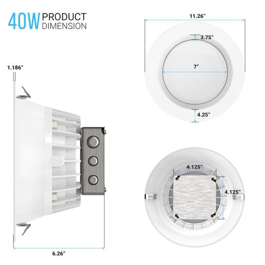 10 Inch Recessed LED Commercial Downlight with J-Box, Wattage Adjustable  22/29/37.5W,3 Color Selectable 3000K-5000K, 120-277V,0-10V Dimmable, IC