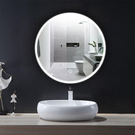 22 Inch Round LED Lighted Bathroom Vanity Mirror, Anti-Fog, CRI 90+, On/Off Touch, Wall Mounted, Adjustable Color Temperature & Remembrance, Lighted Makeup Mirrors