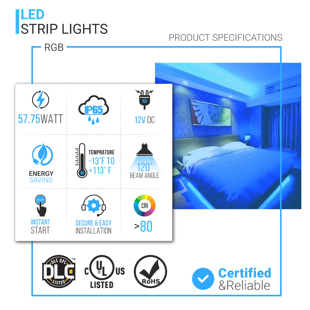 Blue Led Strip Lights 16.4Ft Waterproof Led Light Strips Flexible