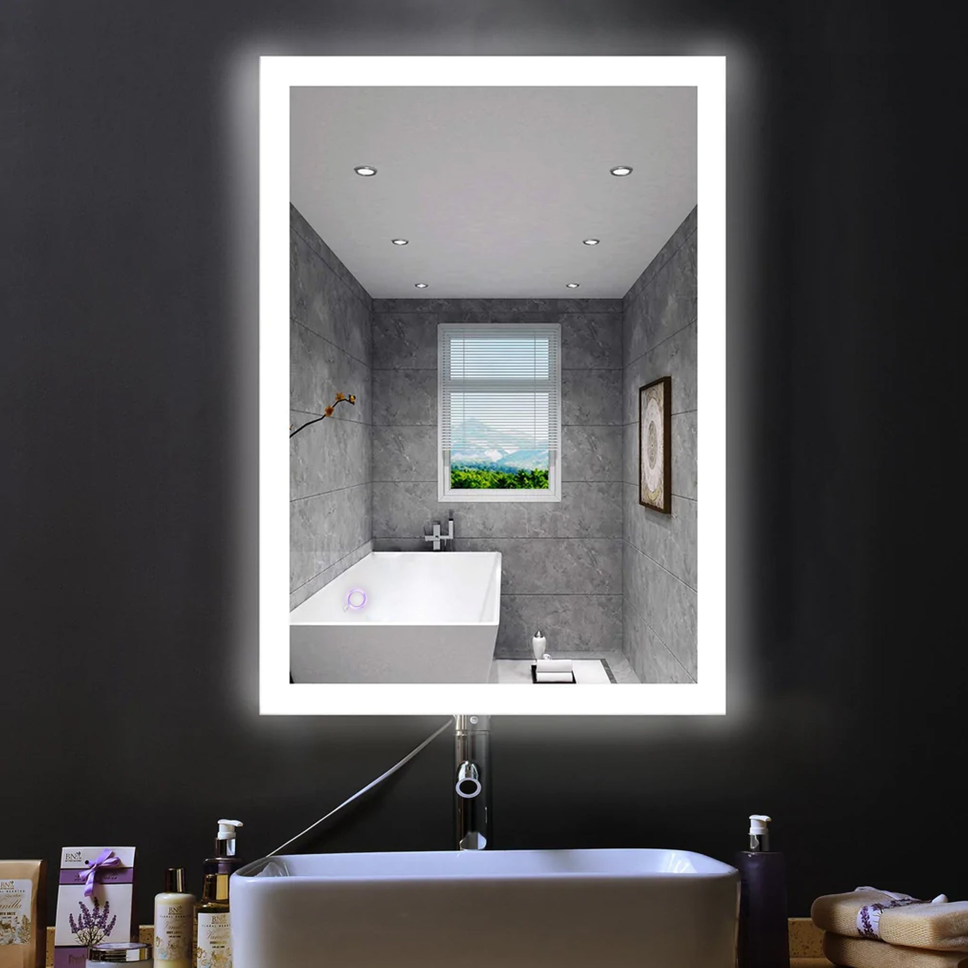 LEDMyplace LED Bathroom Lighted Mirror 36x36 Inch, Window Style Lighted Vanity Mirror Includes Defogger, Touch Switch Controls LED Light wit - 1