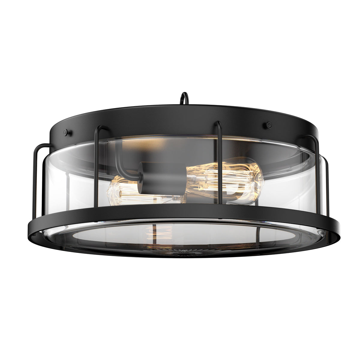 Drum Shape Flush Mount Ceiling Light, Matte Black Finish, Ceiling Ligh