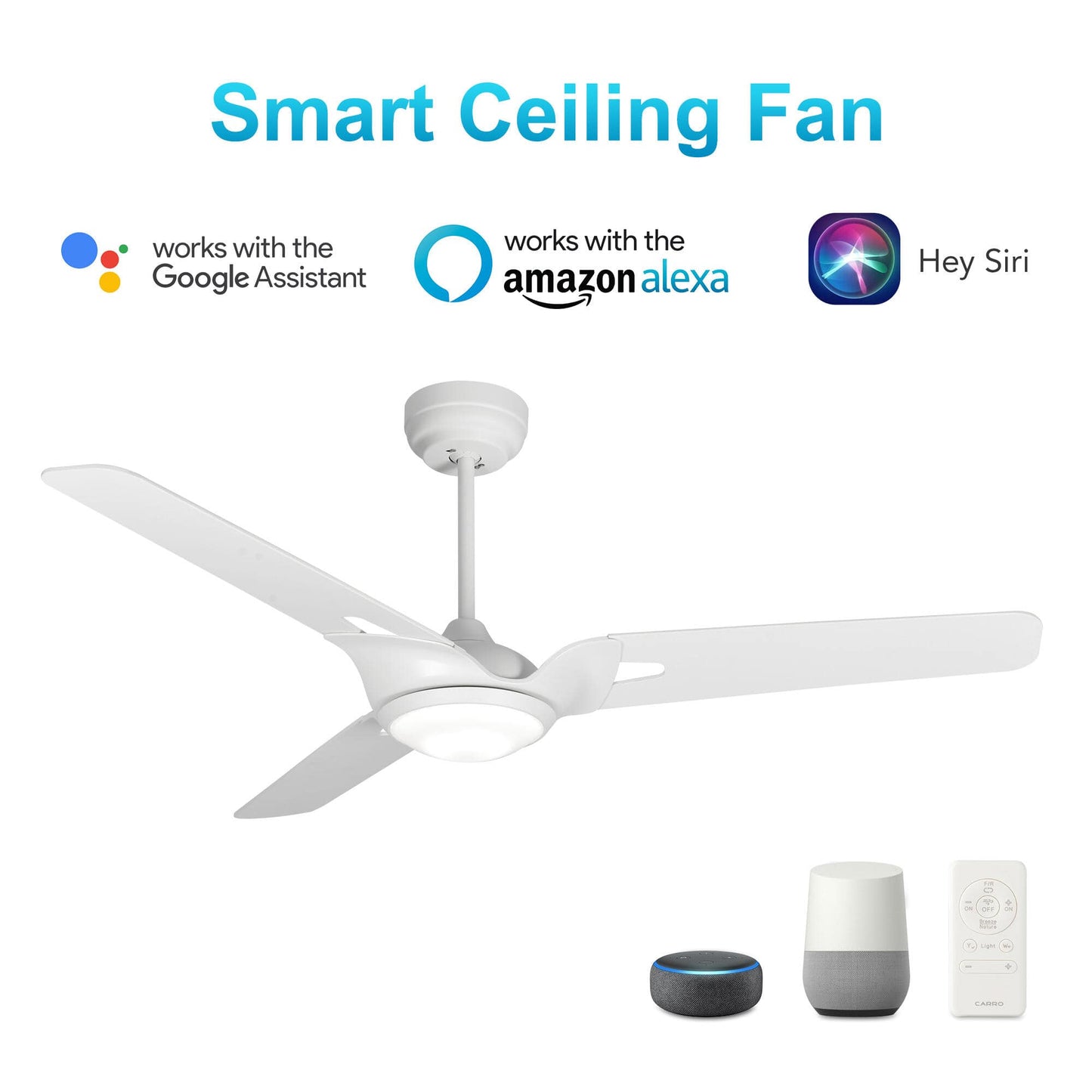 Innovator 52 in. White Best Smart Ceiling Fan w/ LED Light (2700K-4000K) for Living Room/Dining Room/Bedroom, Works with Voice Control via Alexa/Google Home/Siri